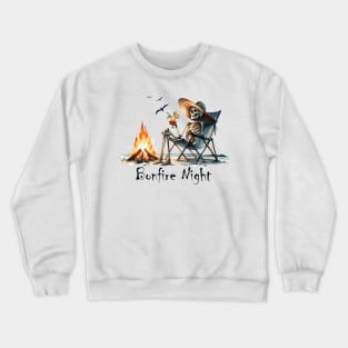 Bonfire Night Skeleton Relaxing by the Fire Camping Smore Crewneck Sweatshirt